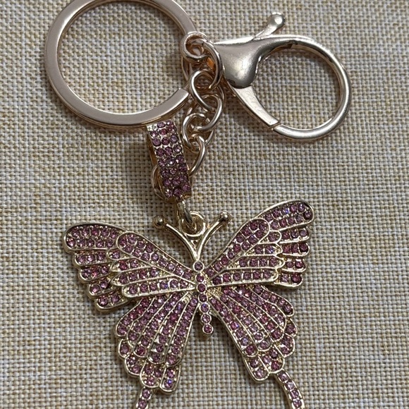 Accessories - Pink Rhinestone Butterfly Keychain or bag charm